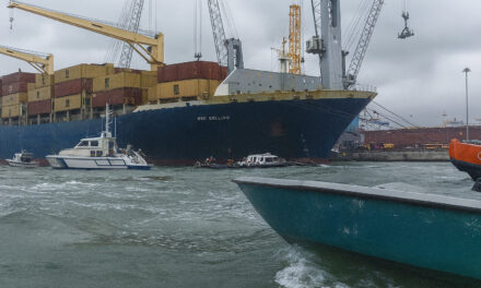 Protest against Israel today at Porto Marghera<h2 class='anw-subtitle'>About ten boats reached alongside the containership, which in the evening nevertheless departed the port</h2>