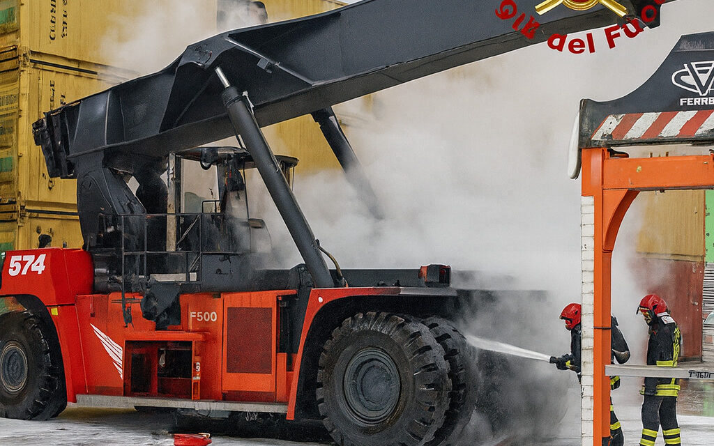Fire at the Molo VII container terminal in the Port of Trieste<h2 class='anw-subtitle'>A reach stacker caught fire; no injuries reported, but a tall column of smoke was visible across the city</h2>